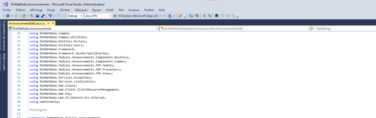 Code source module DNN Announcements